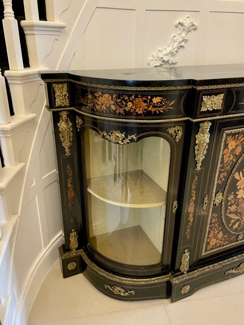 Outstanding Quality Antique Victorian Ebonised and Inlaid Floral Marquetry Credenza/Sideboard - Image 11